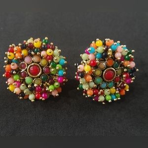 Multicolor gold plated studs  small pearls